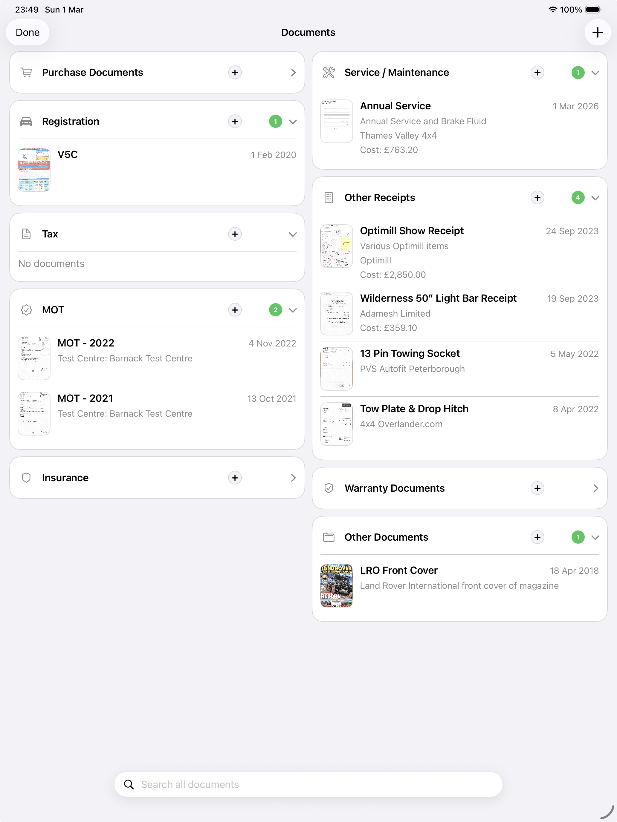 Documents screen on iPad